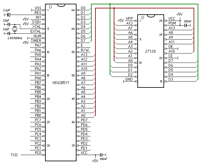 mikroprocesor HD6305Y1 z zewnętrzną pamięcią programu