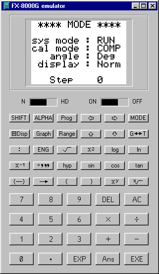 Screenshot of the FX-8000G emulator