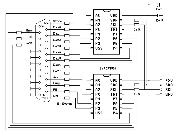 Circuit diagram of the parallel port board