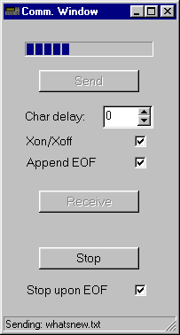 The communication utility window of the VX-3 emulator